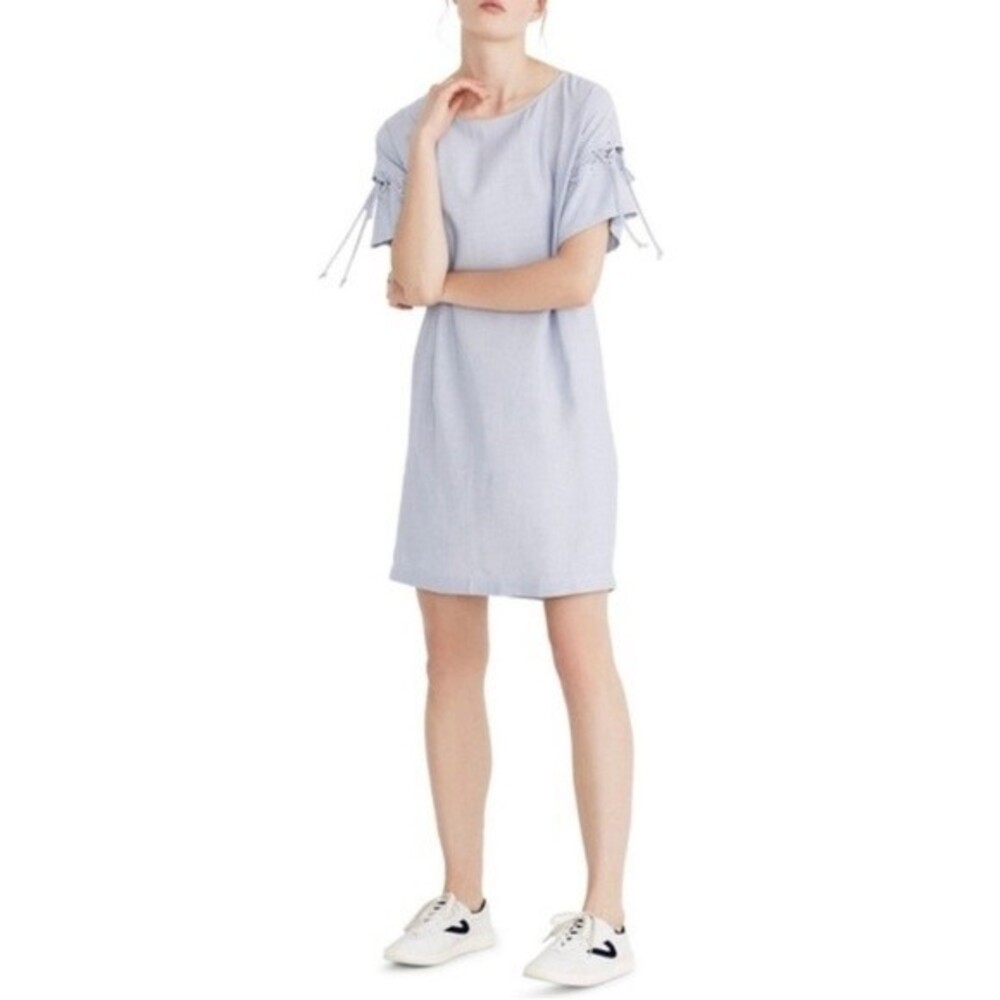 Madewell Stripe‎ Lace-Up Sleeve Shirt Dress S